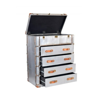 HomeRoots 42" Silver Aluminum Four Drawer Dresser