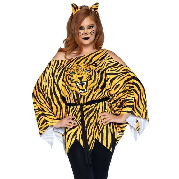 Leg Avenue Womens Halloween Costume Tiger T Shirt Poncho Set
