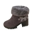 thumbnail image 3 of Woman Ankle Boots Chunky Heel Round Toe Thick Velvet Warm Plush Women's Winter Casual Versatile Boots Gray 7, 3 of 10