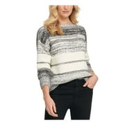 DKNY Womens Ivory Printed Long Sleeve Jewel Neck Sweater Size: XL