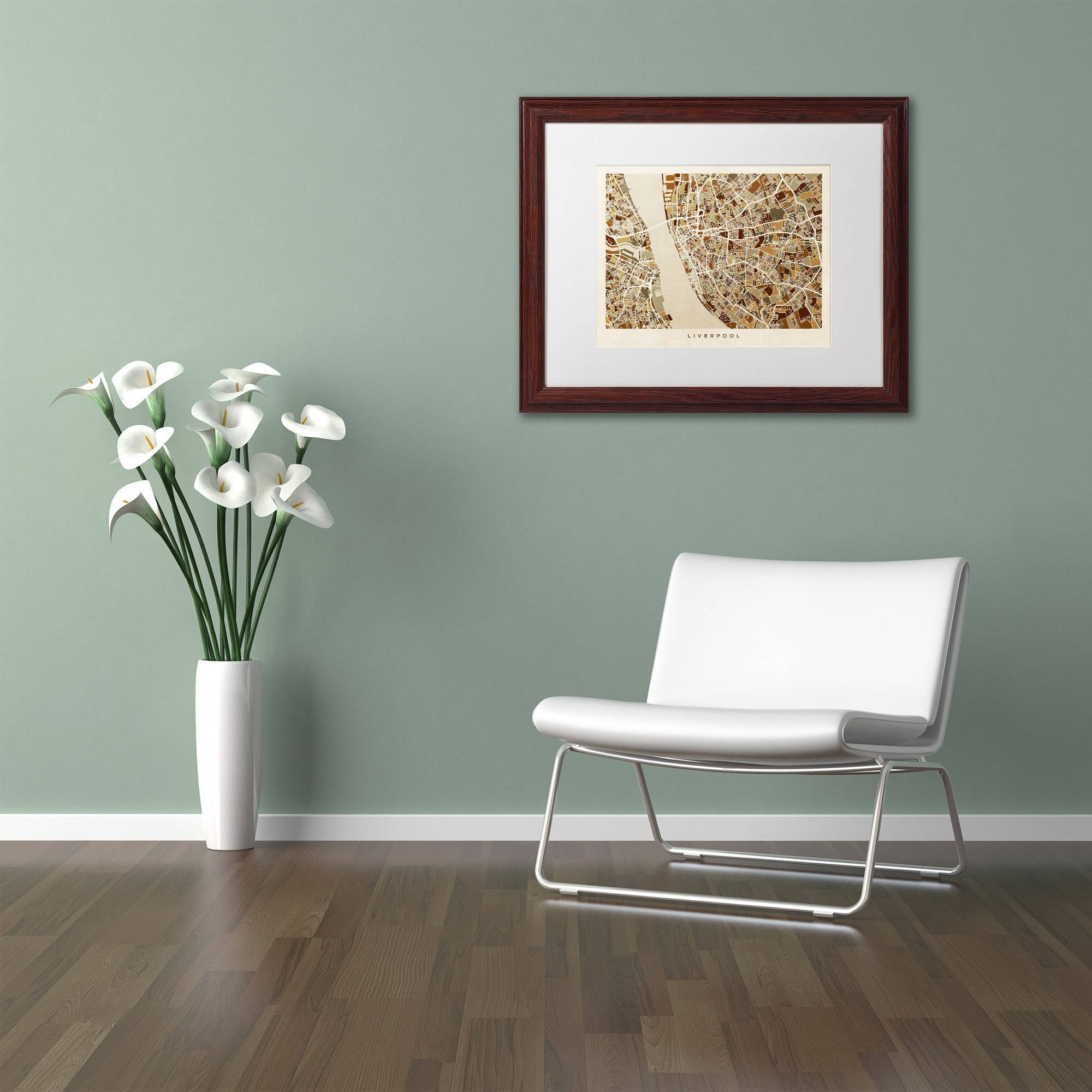 Trademark Fine Art "Liverpool England Street Map 3" Canvas Art by Michael Tompsett, White Matte, Wood Frame