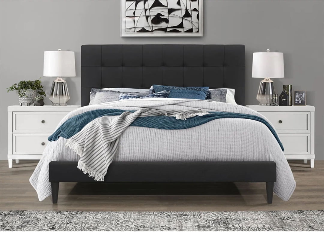 Harry Upholstered King Platform Bed, Black - Walmart.com