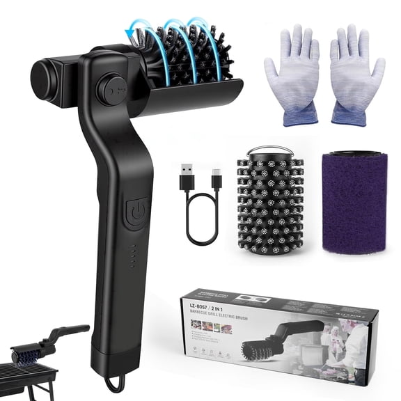 Electric Grill Brush, 180° Adjustable Angle, 3-Speed Power Motor, 90-Min Runtime, Rechargeable, Outdoor Kit Grill Cleaner for BBQ Grates Griddles
