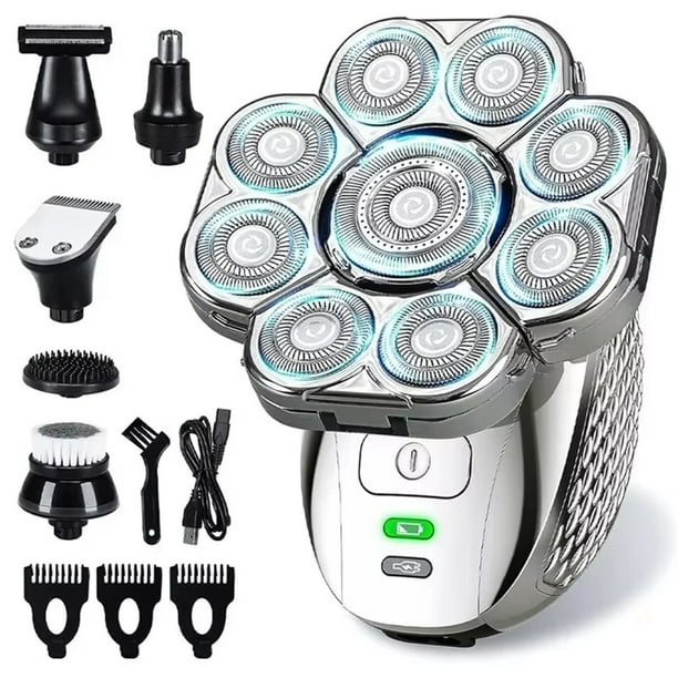 Afeitadoras de Cabeza 4D para Hombres Calvos, Mejoradas con 9 Cabezales Flotantes, 6 en 1, Recargables, Resistentes Al Agua, para Uso en Seco y Húmedo.