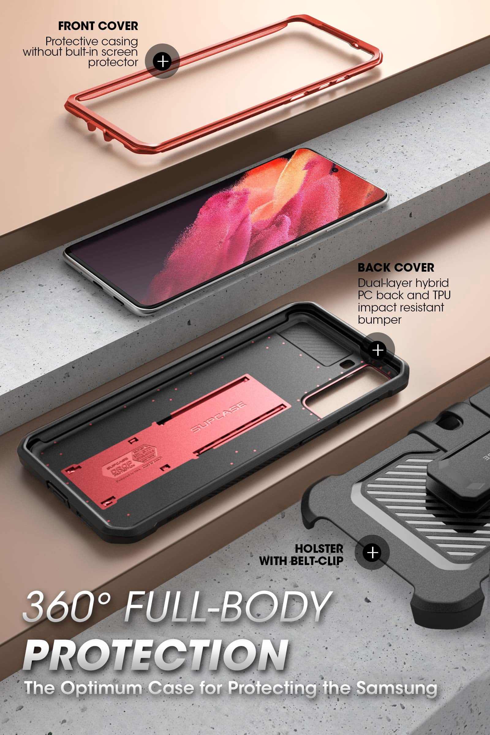SUPCASE Unicorn Beetle Pro Series Case Designed for Samsung Galaxy S21 Plus 5G (2021 Release), Full-Body Dual Layer Rugged Holster & Kickstand Case Without Built-in Screen Protector (Ruddy)