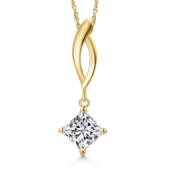 Gem Stone King 1.00 Ct IGI Certified Lab Grown Diamond Pendant Necklace for Women in 10K Yellow Gold | Princess Cut | E-F Color | VS1 Clarity | With 18 inch Chain
