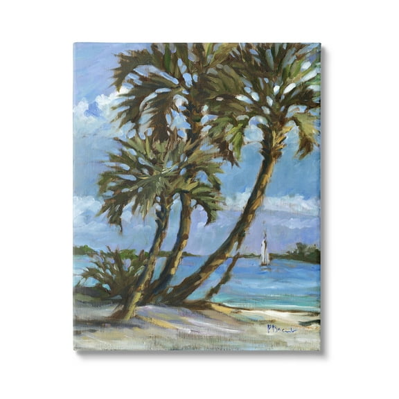 Stupell Industries Sailboat Tropical Shore Transportation Painting Gallery Wrapped Canvas Print Wall Art, 16 x 20