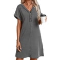 thumbnail image 4 of CALIPESSA V Neck Button Down Ribbed Summer Tshirt Dress for Women 2024 Loose Casual Dresse Black XL, 4 of 6