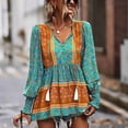 thumbnail image 4 of Women Casual Tops, Charming Elastic Cuffs V Neck Blouse Tassel Drawstring  For Office For Female For Travel ANGGREK Azul M, 4 of 8