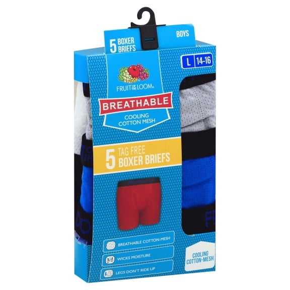 Fruit of the Loom Boys' Breathable Cotton Boxer Briefs, 5 Pack, Sizes S-XL