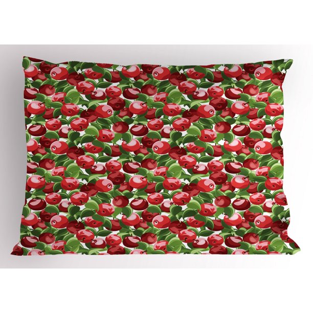 Apple Pillow Sham Red Apples and Green Leaves Organic Food Garden