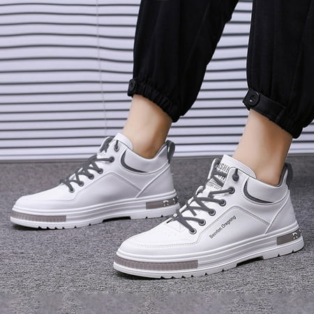 WZJuhiie Men s Solid Color Casual Flat Leather Shoes Fashion Lace Up Loafers