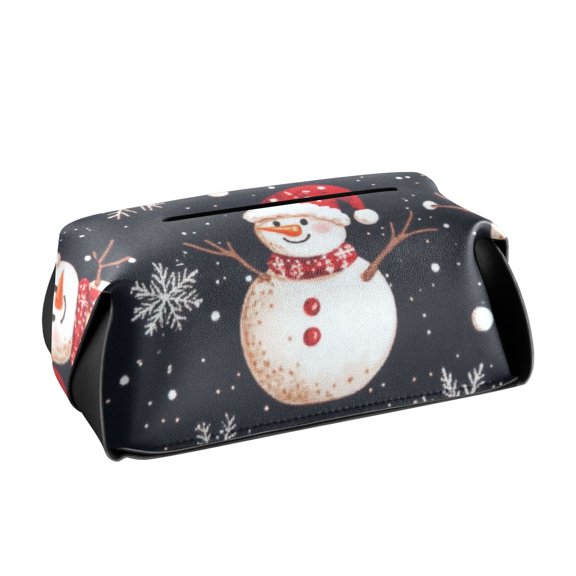 Cute Snowman Black Background Tissue Box Cover Leather Square Rectangle Tissue Box Holder for Bathroom Living Room Desk Office Decor