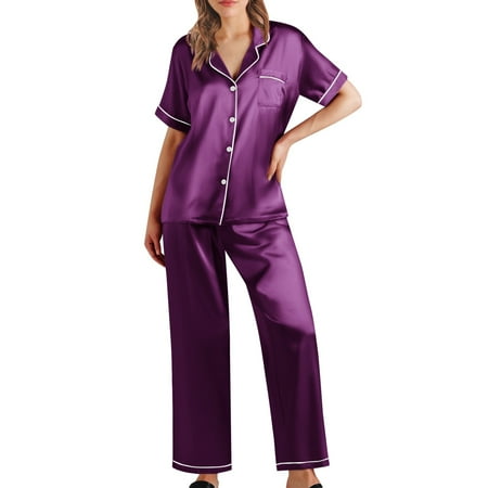 Mashaouyo Up To 50% Off Women Nightwear Satin Short Underwear Nightgown Women s Lingerie Robe Trousers Silk Loose Sleeved Suit Pajamas Nightgowns for Women