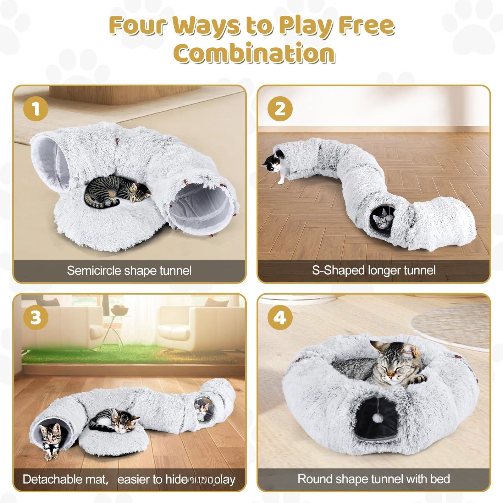 Cat Tunnel Bed With 20 Interactive Toys  3-in-1 Diy Collapsible Plush Tube Washable Mat Large Indoor Play Cave For Kittens And Small Animals