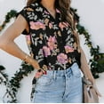 thumbnail image 4 of Summer Savings Clearance 2023! TAGOLD Womens Summer Tops,Women's Summer Casual Short Sleeve Blouse Button Floral Print Turndown Collar T-Shirt Tops, 4 of 5