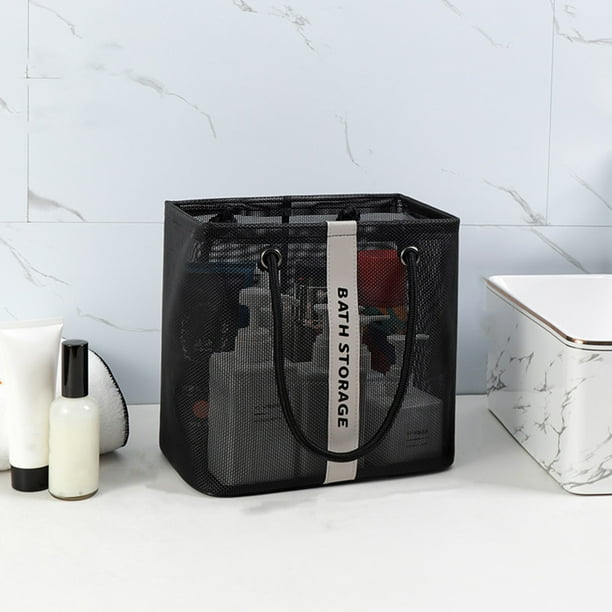 Bolsa de ducha de malla | Organizador de baño portátil con compartimento grande | Poliéster de secado rápido | Bolso colgante para acampar, gimnasio, viajar | Negro, Gris | 10.23x9.84x6.29in | Asas