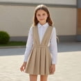 thumbnail image 5 of Toddler Uniform Dresses for Girls Sleeveless V-Neck Jumper Dress Pleated Skirt Summer Khaki Uniform Dresses Cute Clothes for Girls 2-3 Years, 5 of 5
