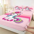 thumbnail image 3 of Homewish Cartoon Bowknot Unicorn Full Size Sheets 4-Piece for Preppy Child,Geometric Stripes Breathable Bed Sheets,Dreamy Princess Animal Lightweight Sheet Sets,Ultra Soft Home Decor, 3 of 7