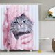 thumbnail image 2 of Cortina de ducha con estampado de animales de 180 x 200 cm - Impermeable - Tejido resistente al moho - Con anillas para cortina de ducha, lavable. Cortina de ducha de 180 x 200 cm con estampado de gat, 2 of 5
