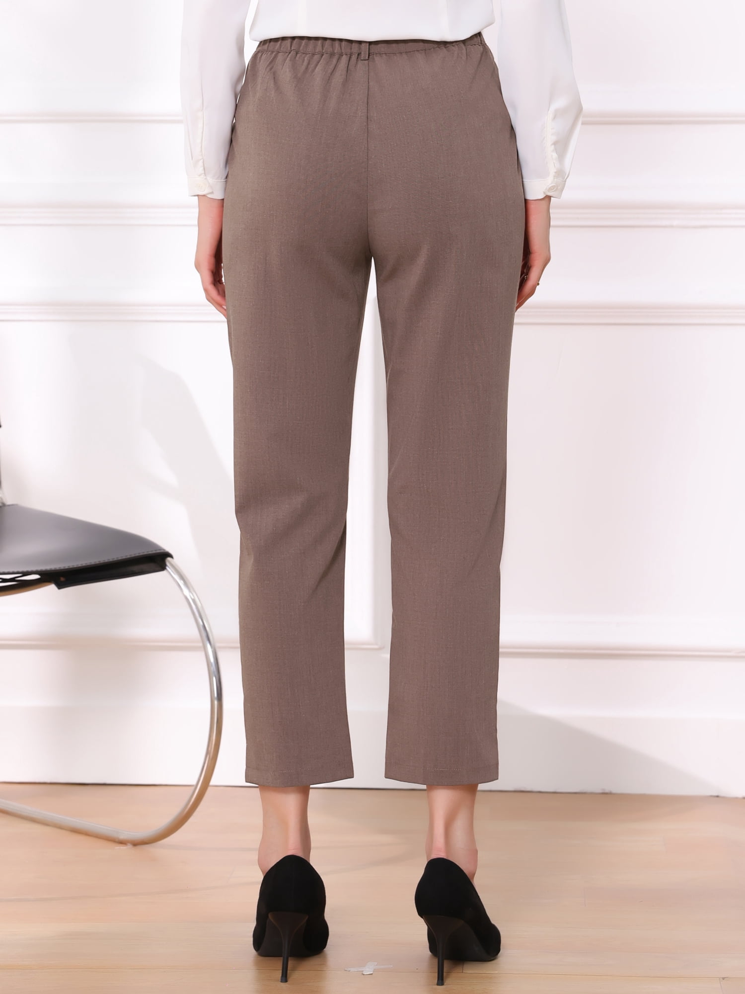 DARING DIVA Women's Work High Waisted Office Ankle Pants L Brown Solid