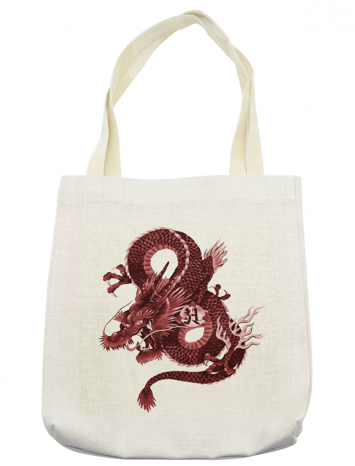 Dragon Tote Bag, Japanese Dragon Tatsu Folk Noble Monster Theme, Cloth