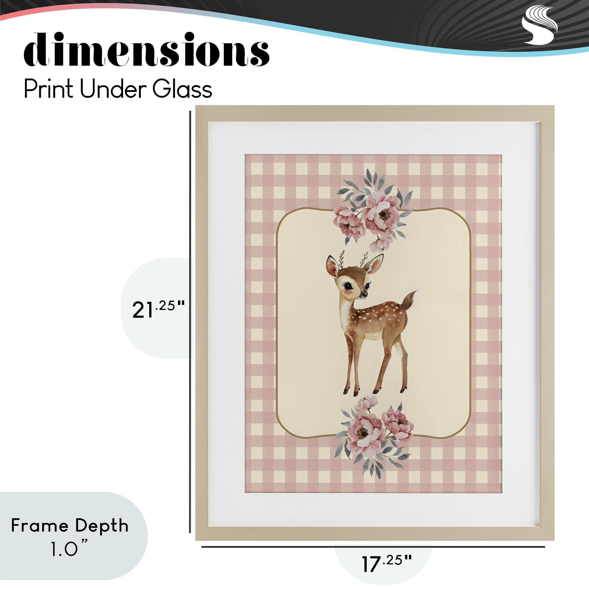 Stupell Industries Baby Deer Pink Gingham Birch Framed Print Under Glass, design by LSR Design Studio
