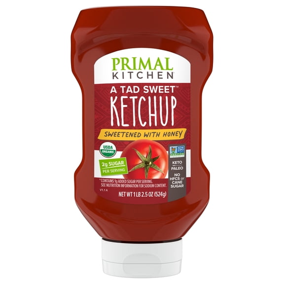 Primal Kitchen A Tad Sweet Squeeze Ketchup - Sweetened with Honey, 18.5 oz