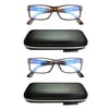 EYE ZOOM 2 Pack Extra Wide Fashion Plastic Blue Light Blocking and Anti UV Reading Glasses, Mul-color +3.00