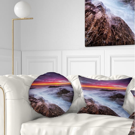 Designart Stormy Seashore with Colorful Sky - Beach Photo Throw Pillow - 12x20