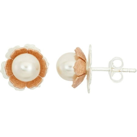 5th & Main Sterling Silver and 14kt Rose Gold-Plated Rose Pearl Flower Earrings