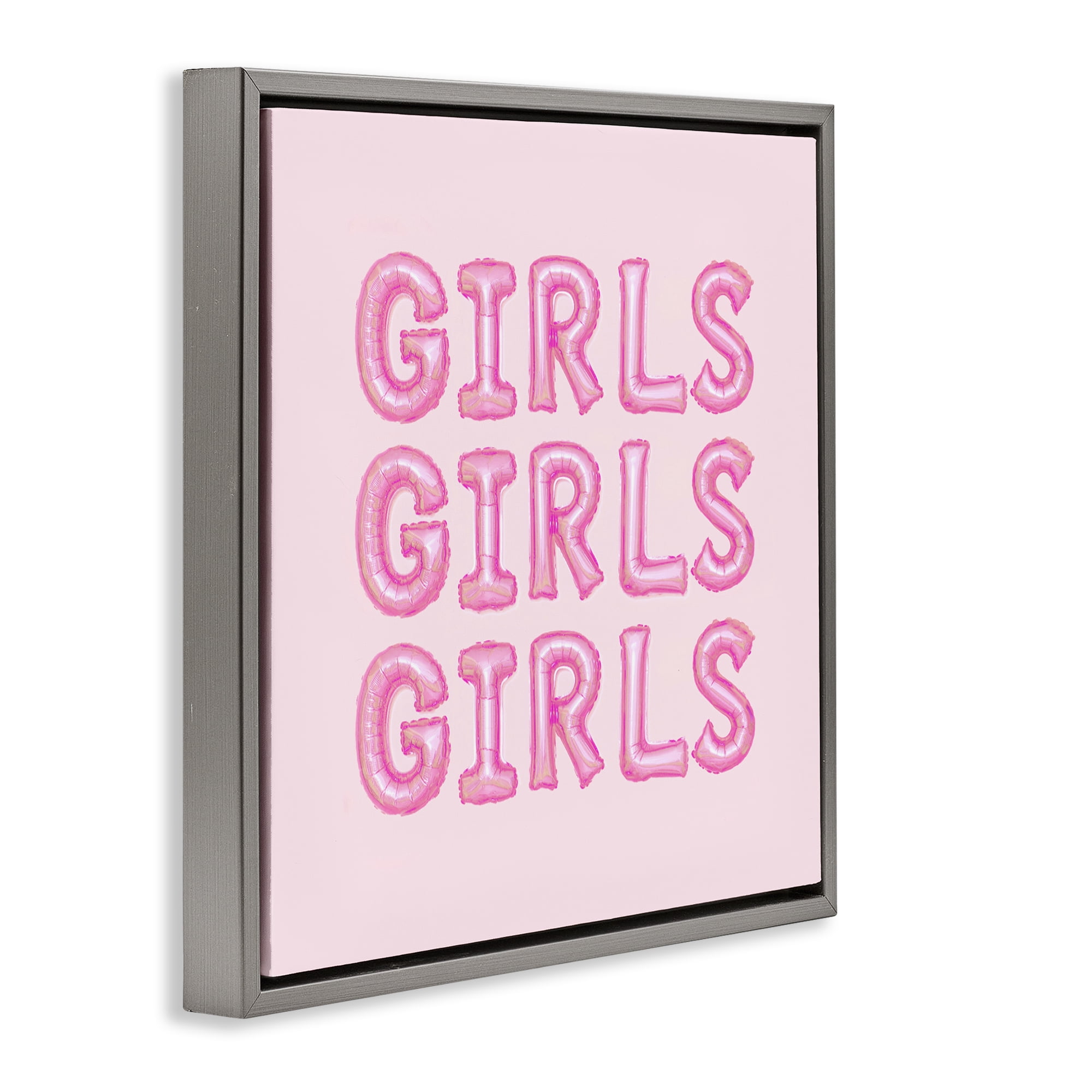 Stupell Industries Girls Letters Party Balloons Gray Framed Floater Canvas Wall Art, design by LISH Creative