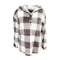 thumbnail image 4 of BKQCNKM Hoodies For Women Gingham Half Button Drop Shoulder Hoodie Womens Casual Plaid Shacket Button Down Long Sleeve Sweatshirt Sweatshirt For Women Fall Clothes For Women 2023 Brown L, 4 of 8