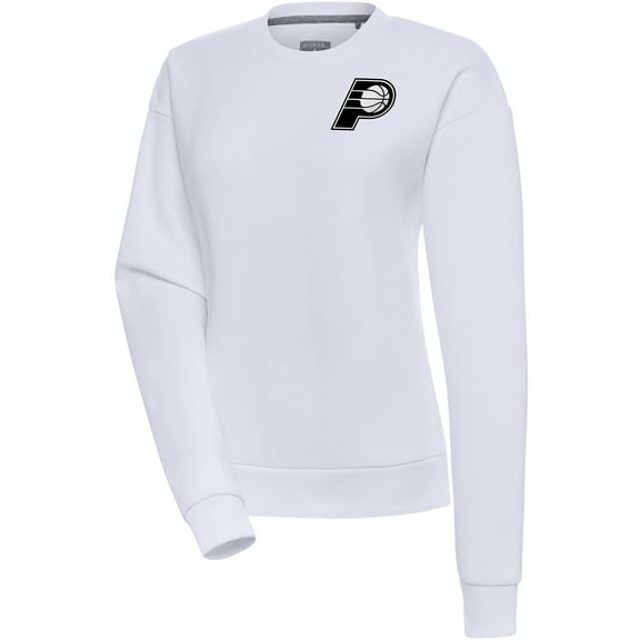 Women's Antigua  White Indiana Pacers Brushed Metallic Victory Pullover Sweatshirt