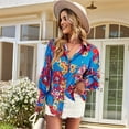 thumbnail image 3 of Women'S Floral Print Blouse Long Sleeve Button Down Shirts Casual Dressy Blouse Shirts Tops Blue S, 3 of 8