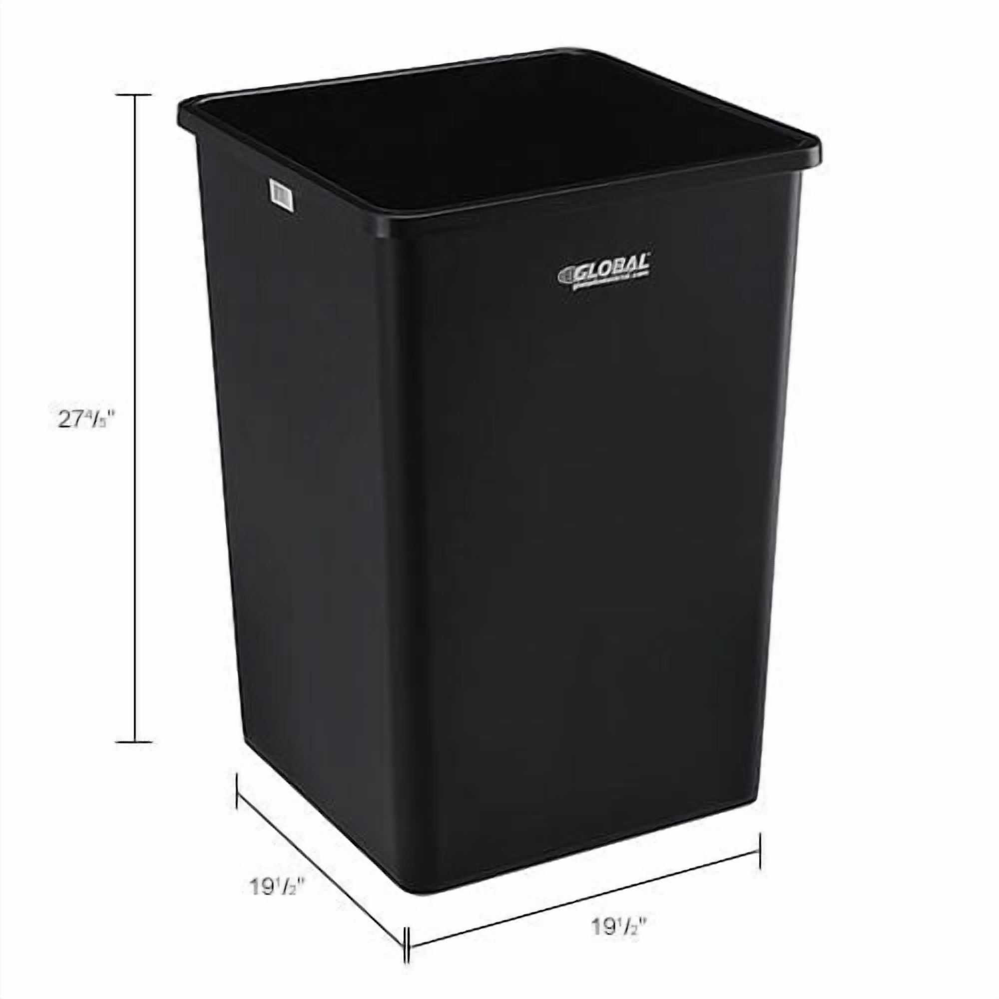 Global Industrial Square Plastic Garbage Can, Black, 35 Gallon