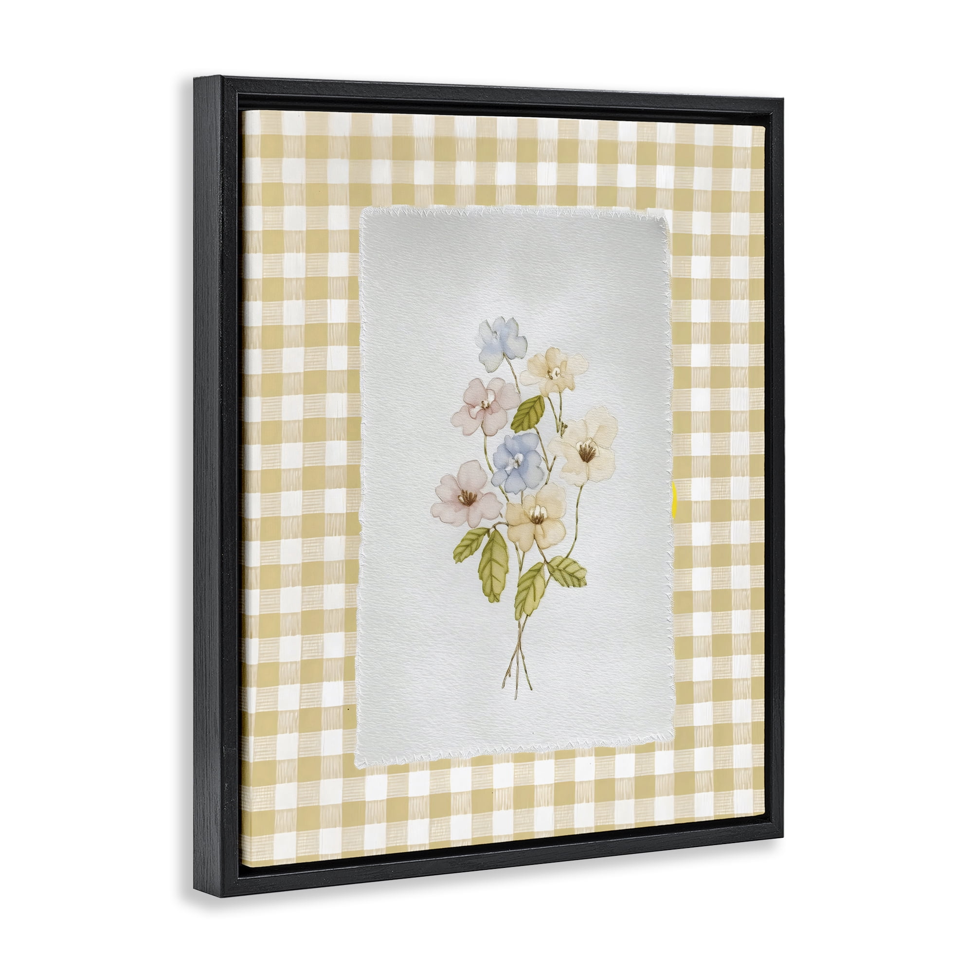 Stupell Industries Soft Gingham Flowers Black Framed Floater Canvas Wall Art, design by Arlington Prints