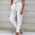 thumbnail image 2 of Kopltyrfg Linen Pants Women Drawstring Elastic Waist Casual Trousers Solid Straight Leg Ankle Length Cropped Pants with Pockets Purple L, 2 of 4