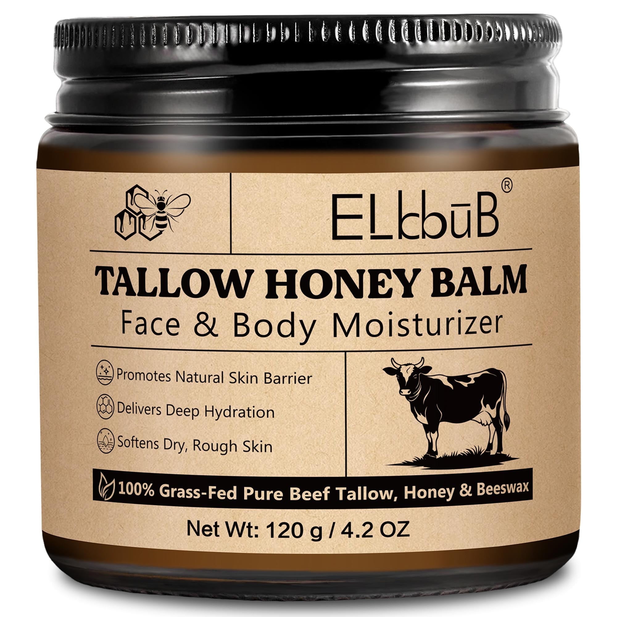 ELBBUB Tallow & Honey Balm Face Moisturizer 120g, Skin Care Cream for Face and Body, Deep Hydration
