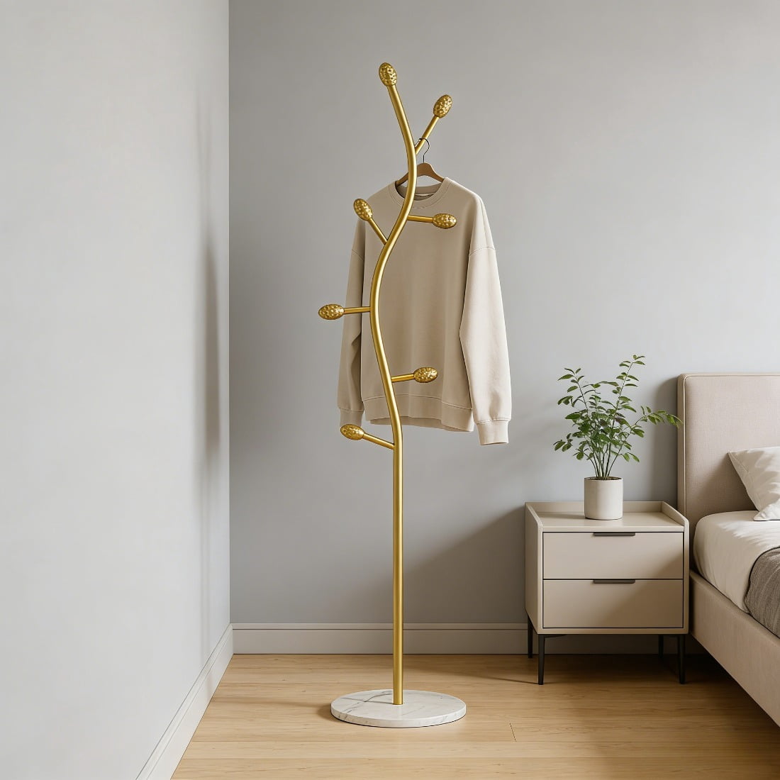 Clothing Rack, Golden Metal Freestanding Heavy Duty Clothes Rack with Marble Base, Multipurpose Garment Hanger for Bedroom, Hat, Scarf, Jacket