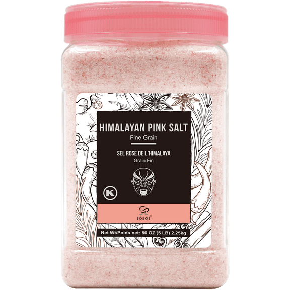 Soeos Himalayan Pink Salt 80oz (5lb), Pink Salt Fine Grain, Pink Salt Refill, Salt for Cooking, Baking and Grilling