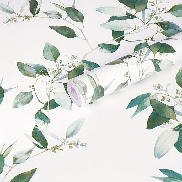 1 Roll Self-Adhesive Wallpaper, Green Plant Leaves Pattern Self-Adhesive Contact Paper, Peel And Stick, Waterproof Removable Living Room Kitchen Bedroom Dormitory Wallpaper, Furniture Refurbishment Wa