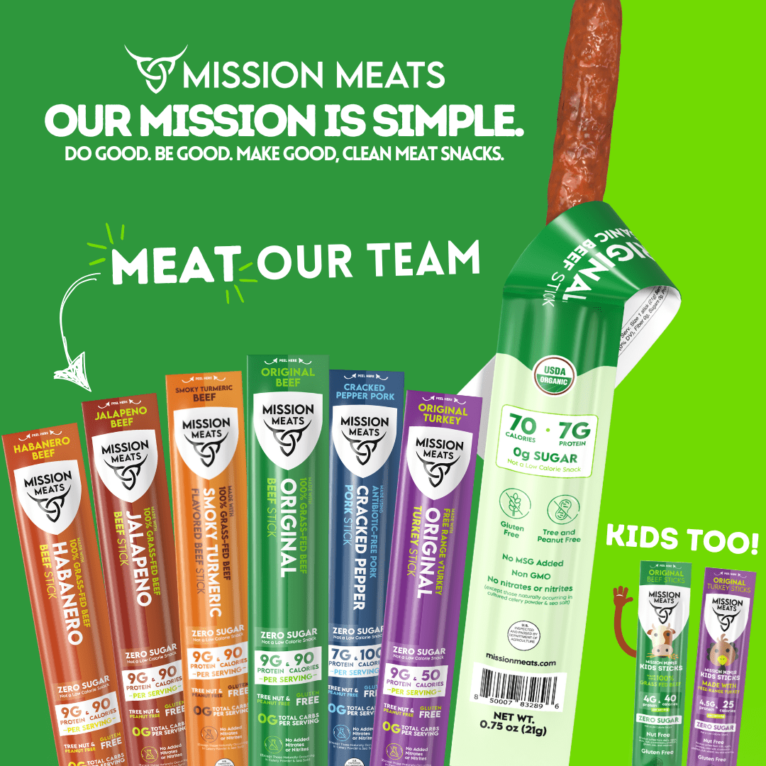 Mission Meats Beef Sticks – 100% Grass Fed & Pasture Raised, Sugar Free, Individually Wrapped Healthy Snacks, Whole 30 & Paleo Friendly, Smoky Turmeric 1oz (Pack of 12)