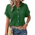 thumbnail image 4 of Tittly Womens Linen Shirt Women'S Gauze Tops Linen Button Up Shirts for Women Womens Blouses Tops Batwing Sleeve Pocket Patched Shirt Work T Shirts Double Layer Wrinkled Fabric Green, 4 of 6
