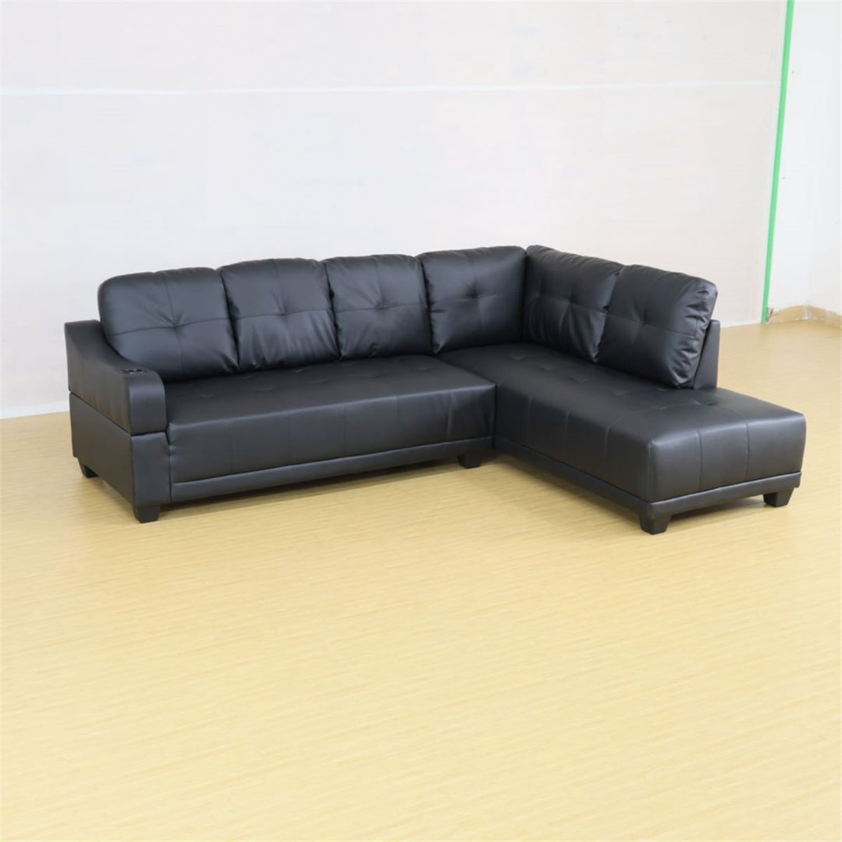 Hommoo Semi PU Synthetic Leather 4-Seat Couch Living Room Furniture Set, Modern L-Shaped Couch Sofa, Sectional Sofa for Home & Office, 16.5'' Back Height, Black(No Ottomans)