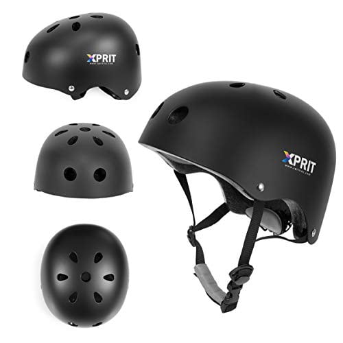 XPRIT Skateboarding, Scooter, Bike, Helmet w/Impact Resistance (Black, Large)