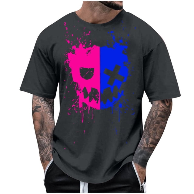 T-Shirts à Col Rond pour Hommes Séchage Rapide Imprimé Polyester, Coupe 3D Col Rond Haut Athlétique pour Gym, Course, Cyclisme & Décontracté