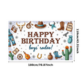thumbnail image 2 of Western Theme Happy Birthday Banner Cowboy Design Boys Birthday Rodeo Backdrop for Kids Party Celebration Event, 2 of 3