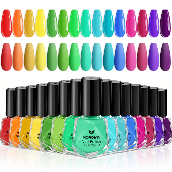 Morovan Nail Polish Set:15 Bright Color 0.25oz Quick Dry DIY Nail Art at Home Nail Polish Gift Set for Women
