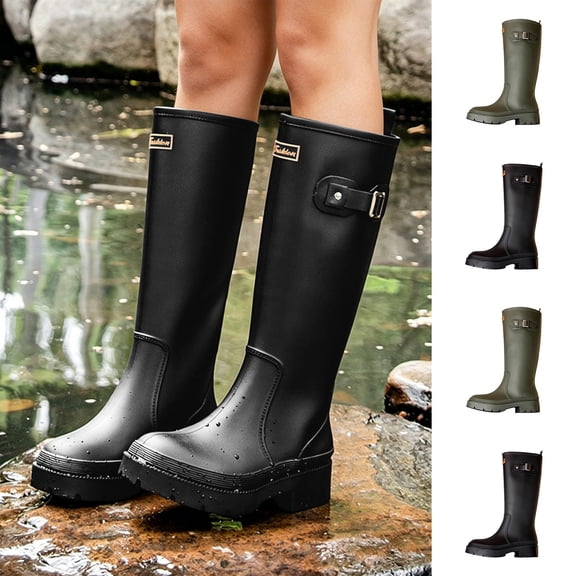 Women's Short Rain Boots Waterproof Soft Sole Wellies Outdoor Kitchen Fishing Rubber Boots Fashion Multi-Purpose Galoshes Green 8.5(41)